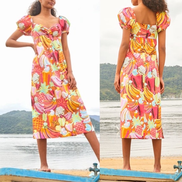 FARM Rio Dresses & Skirts - FARM Rio Fruit Salad Cotton Puff Sleeve Dress